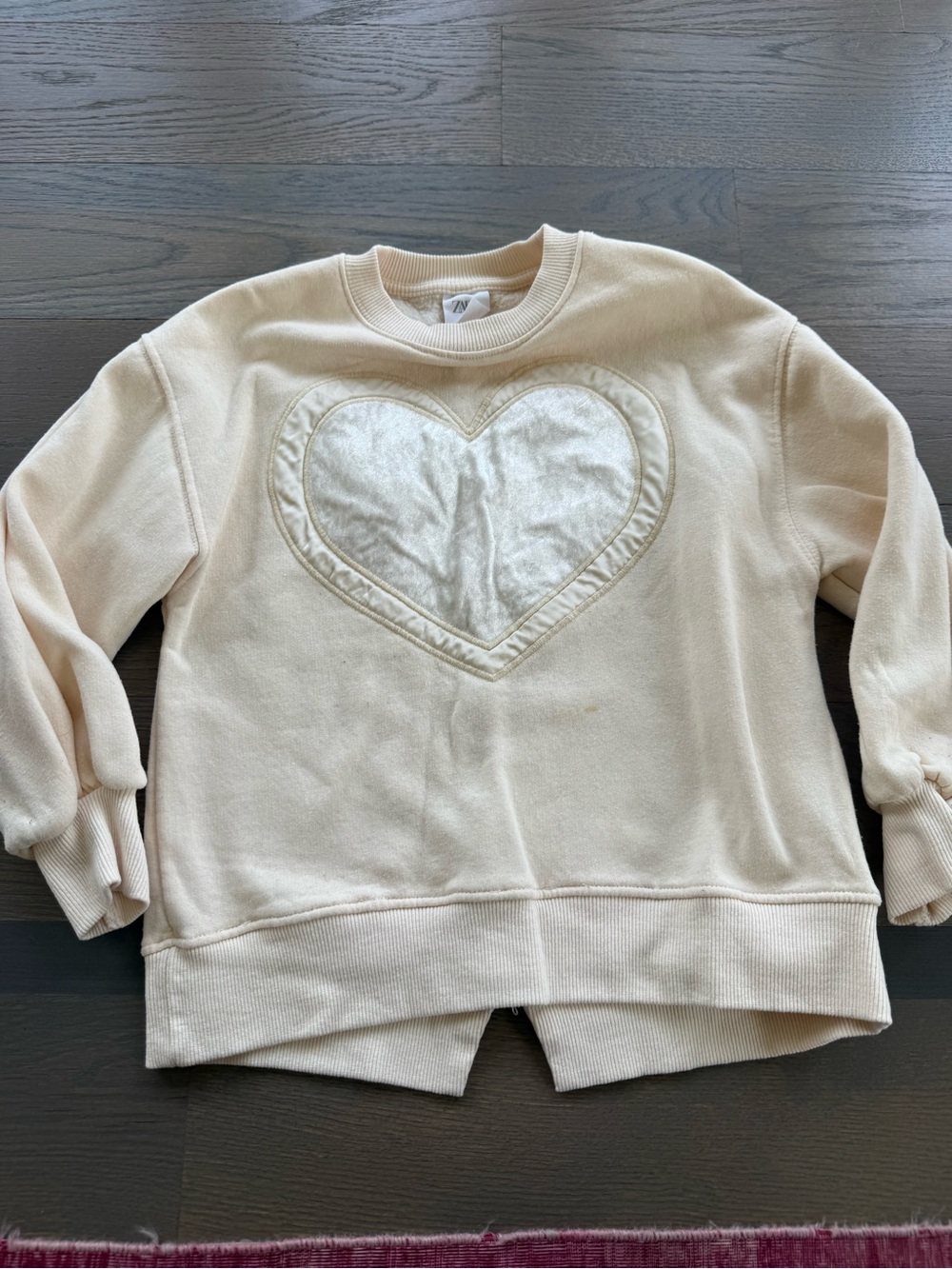 Zara Cream Heart Appliqué Crewneck Sweater